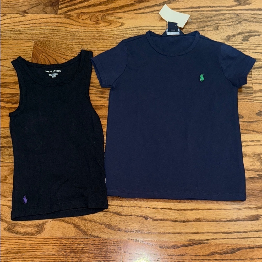 Ralph Lauren girls tops: black tank and navy crewneck tshirt size 5 NWT & NWOT